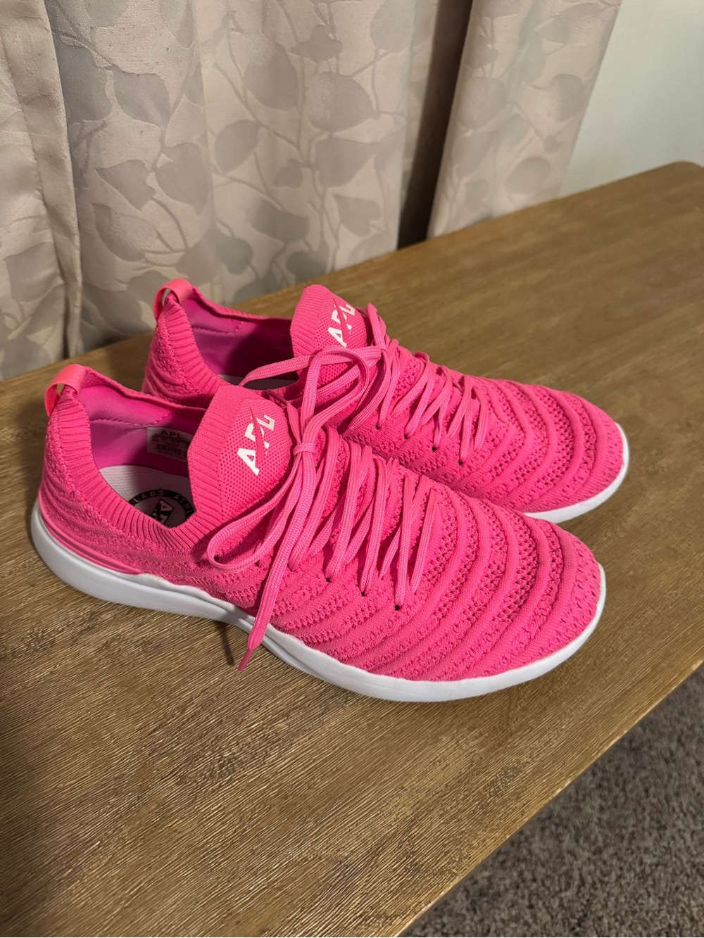 APL Women's Neon Pink Knit Lace-Up Sneakers